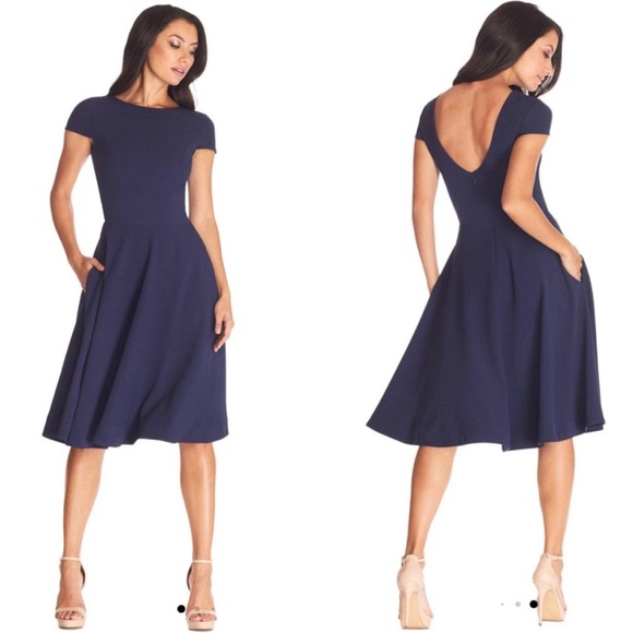 Dress The Population Livia Dress Womens Midnight Blue Size Large Cap‎ Sleeve NEW - Picture 1 of 15